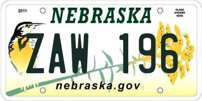 NE license plate ZAW196