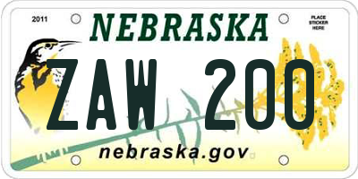 NE license plate ZAW200