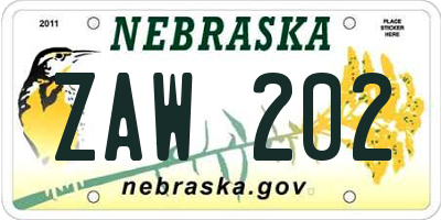 NE license plate ZAW202