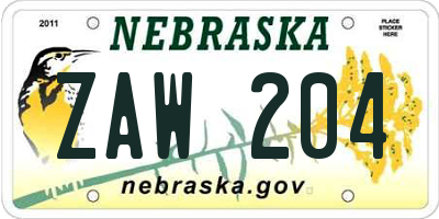 NE license plate ZAW204