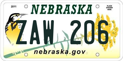 NE license plate ZAW206