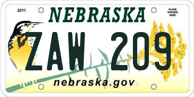 NE license plate ZAW209