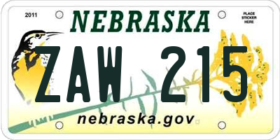 NE license plate ZAW215