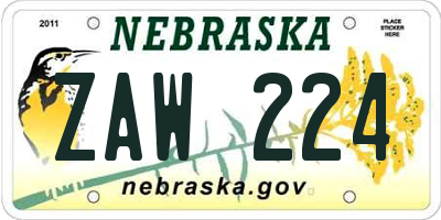 NE license plate ZAW224