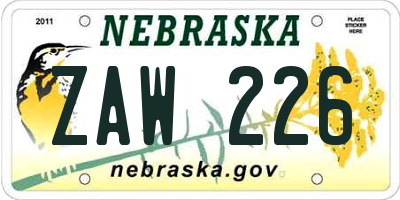 NE license plate ZAW226