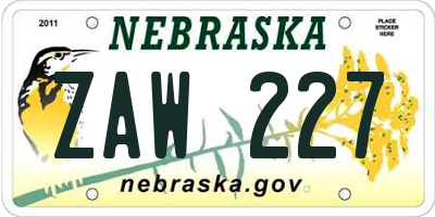 NE license plate ZAW227