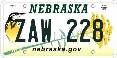 NE license plate ZAW228
