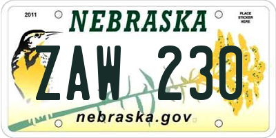 NE license plate ZAW230