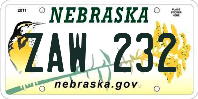 NE license plate ZAW232