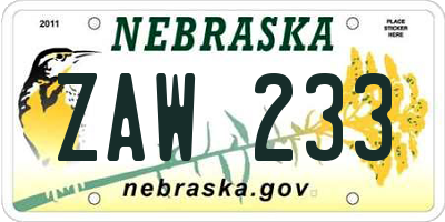 NE license plate ZAW233