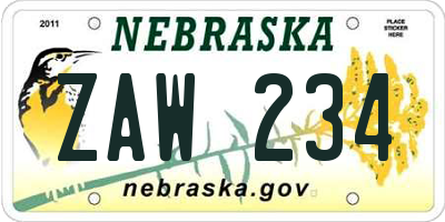 NE license plate ZAW234