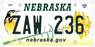 NE license plate ZAW236