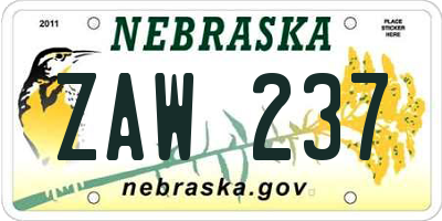 NE license plate ZAW237