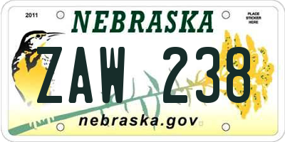 NE license plate ZAW238