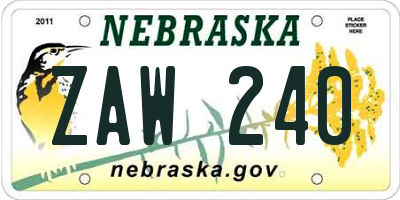 NE license plate ZAW240