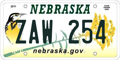 NE license plate ZAW254