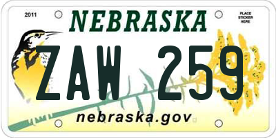 NE license plate ZAW259