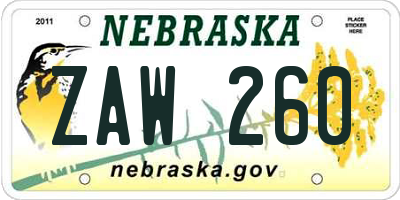 NE license plate ZAW260