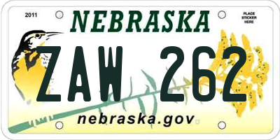 NE license plate ZAW262
