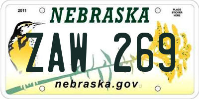 NE license plate ZAW269