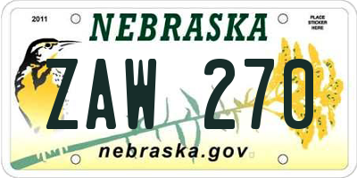 NE license plate ZAW270