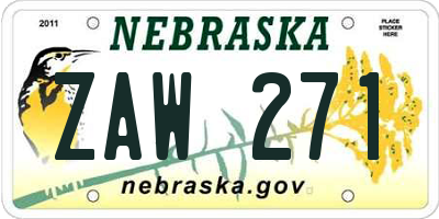 NE license plate ZAW271