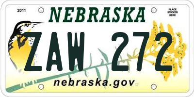 NE license plate ZAW272