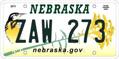 NE license plate ZAW273