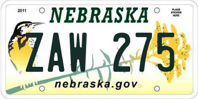 NE license plate ZAW275