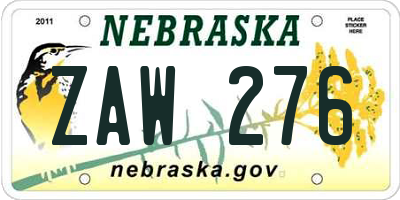 NE license plate ZAW276