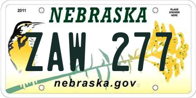 NE license plate ZAW277