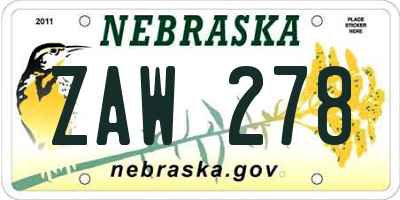 NE license plate ZAW278