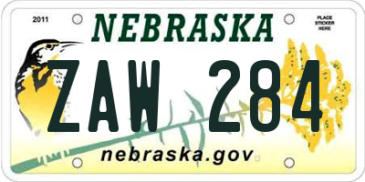 NE license plate ZAW284