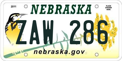 NE license plate ZAW286