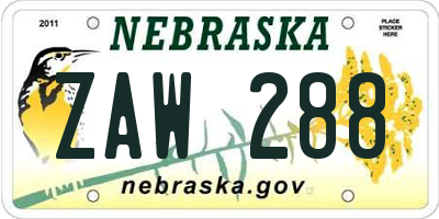 NE license plate ZAW288