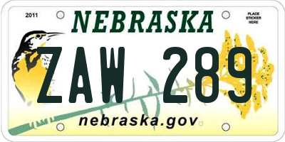 NE license plate ZAW289