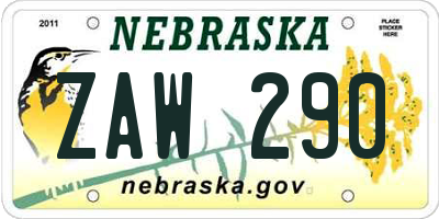 NE license plate ZAW290