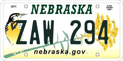 NE license plate ZAW294