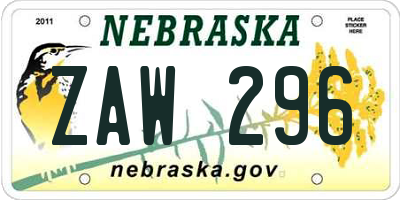 NE license plate ZAW296