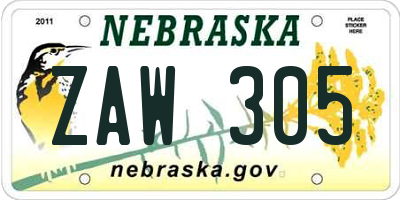 NE license plate ZAW305