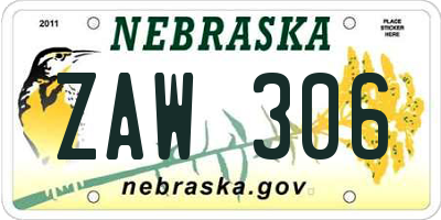 NE license plate ZAW306