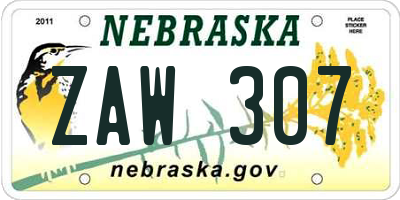 NE license plate ZAW307