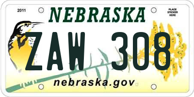 NE license plate ZAW308