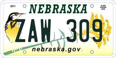 NE license plate ZAW309