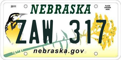 NE license plate ZAW317