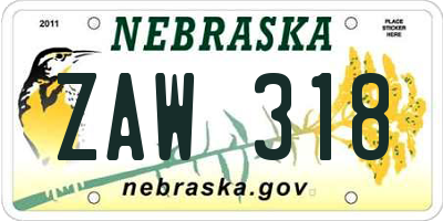 NE license plate ZAW318