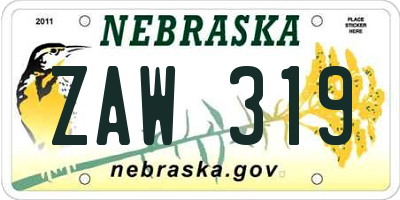 NE license plate ZAW319
