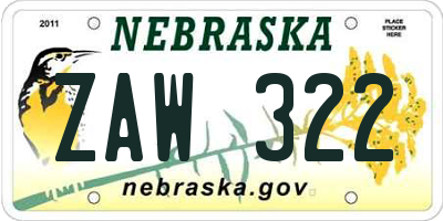 NE license plate ZAW322