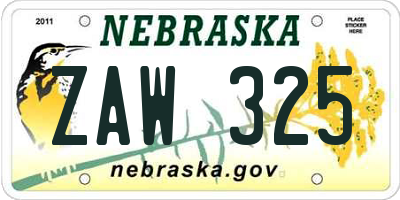 NE license plate ZAW325