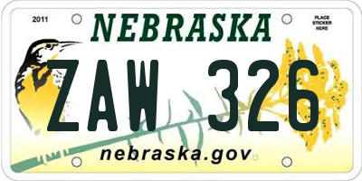 NE license plate ZAW326